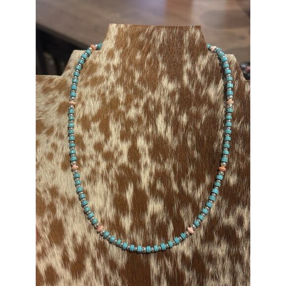 Native American Sterling Silver Shiny Navajo Pearl Turquoise Conch Necklace 18” - Picture 3 of 13